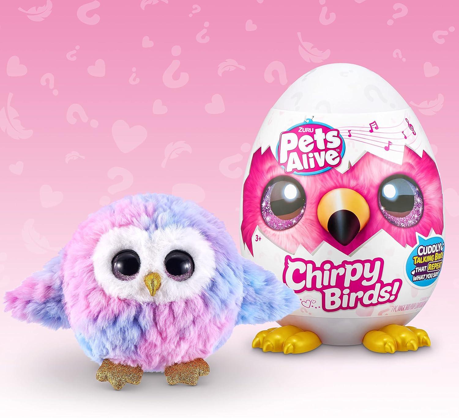 image:imagePets Alive Chirpy Birds OWL by ZURU Electronic Pet That Speaks Giant Surprise Egg Stickers Comb Fluffy Clay Bird Animal Plush for Girls