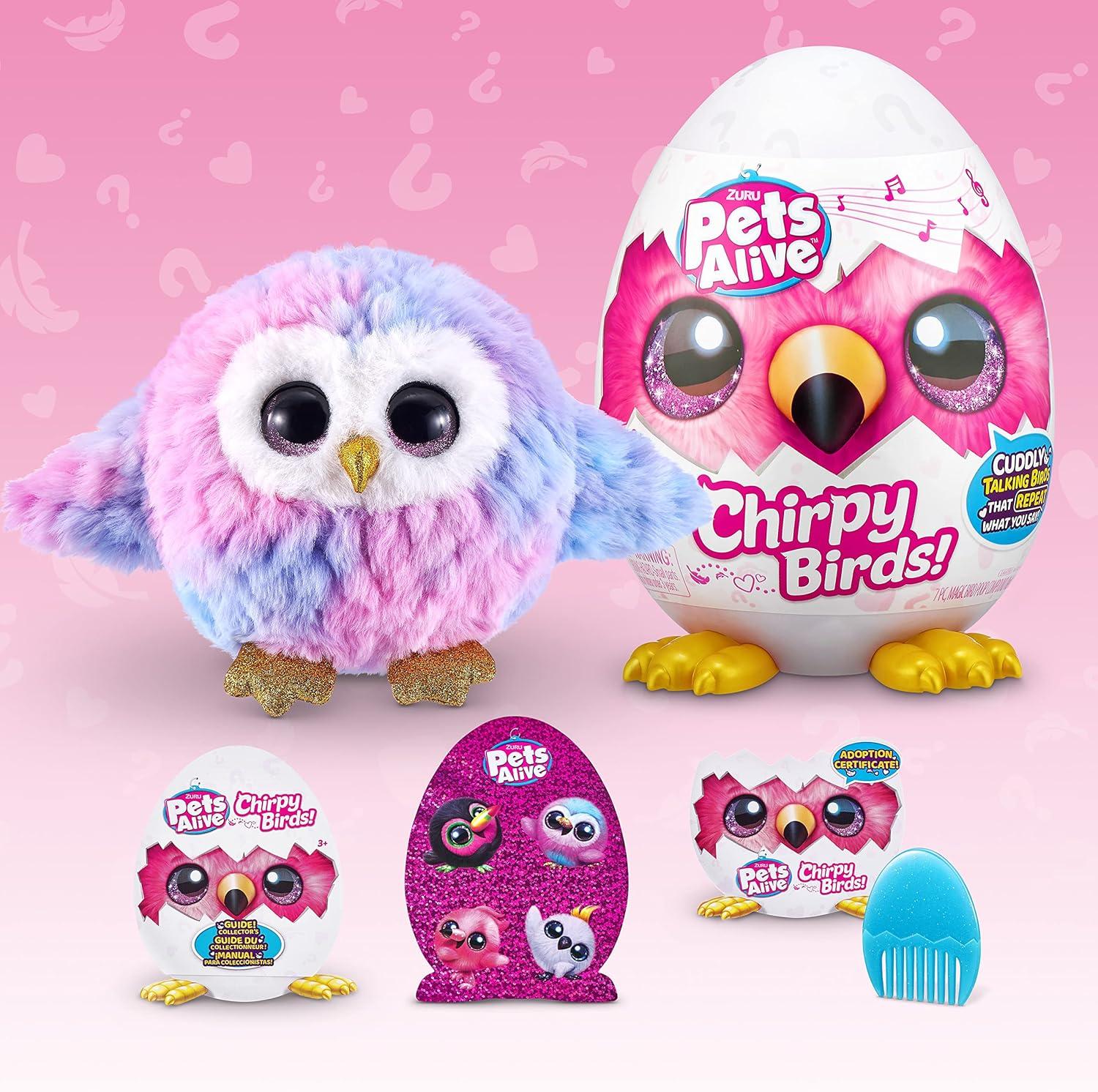 image:imagePets Alive Chirpy Birds OWL by ZURU Electronic Pet That Speaks Giant Surprise Egg Stickers Comb Fluffy Clay Bird Animal Plush for Girls