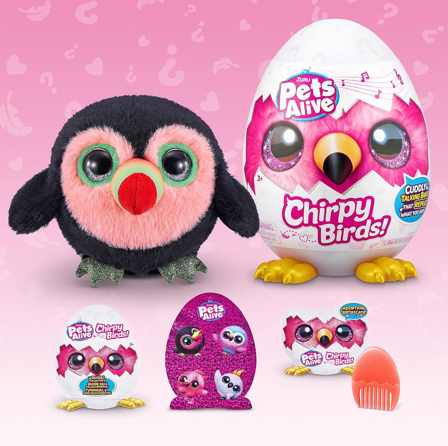 image:imagePets Alive Chirpy Birds Toucan by ZURU Electronic Pet That Speaks Giant Surprise Egg Stickers Comb Fluffy Clay Bird Animal Plush for Girls