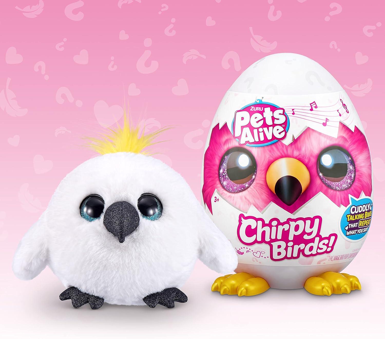 image:imagePets Alive Chirpy Birds White Cockatoo by ZURU Electronic Pet That Speaks Giant Surprise Egg Stickers Comb Fluffy Clay Bird Animal Plush for Girls