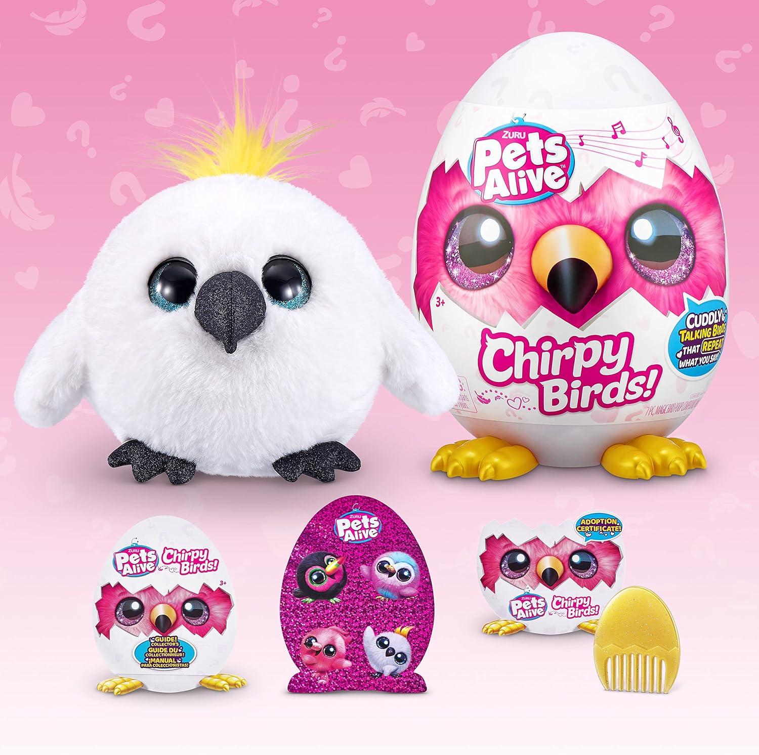image:imagePets Alive Chirpy Birds White Cockatoo by ZURU Electronic Pet That Speaks Giant Surprise Egg Stickers Comb Fluffy Clay Bird Animal Plush for Girls