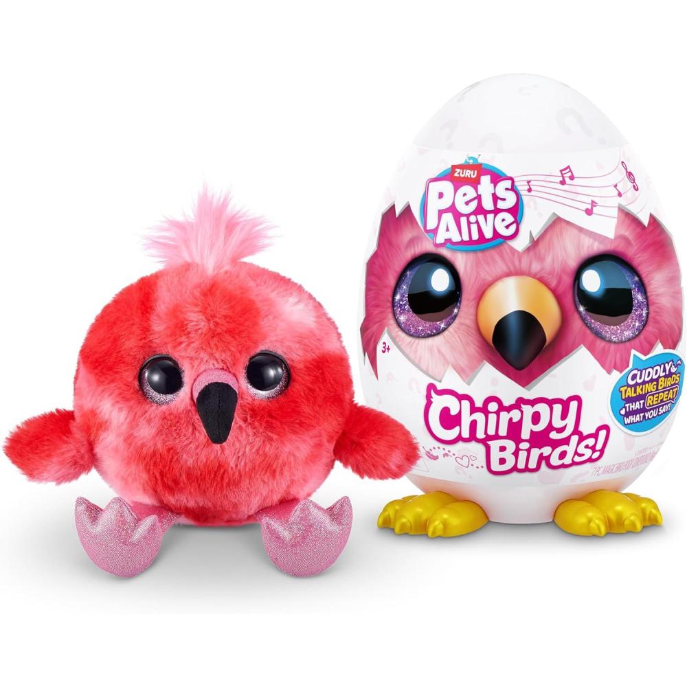 image:imagePets Alive Chirpy Birds Flamingo by ZURU Electronic Pet That Speaks Giant Surprise Egg Stickers Comb Fluffy Clay Bird Animal Plush for Girls