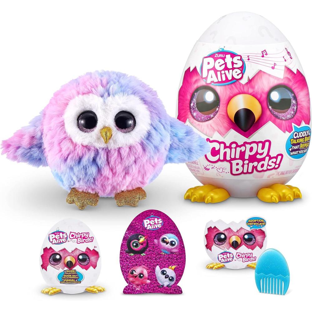 image:imagePets Alive Chirpy Birds OWL by ZURU Electronic Pet That Speaks Giant Surprise Egg Stickers Comb Fluffy Clay Bird Animal Plush for Girls