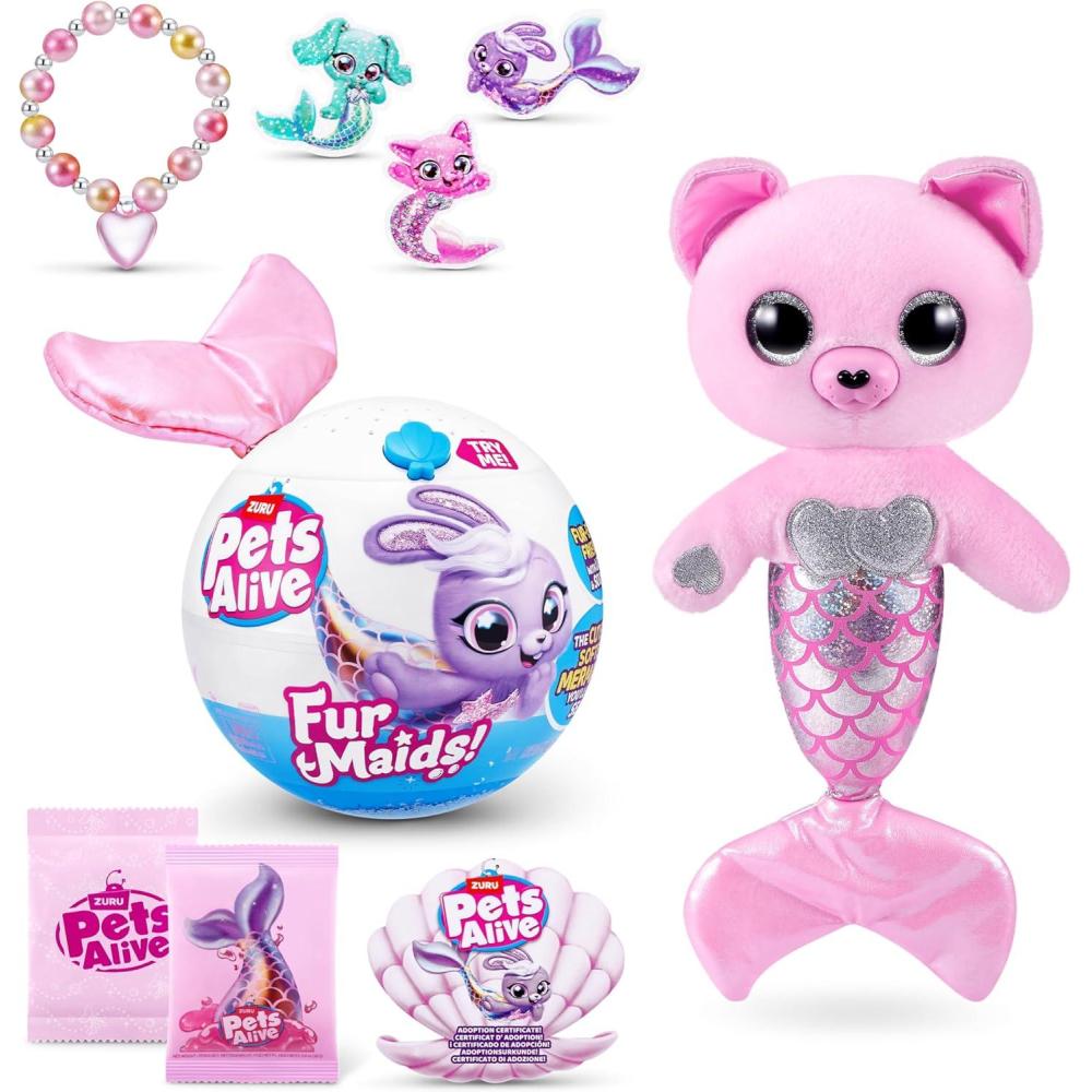 image:imagePets Alive Furmaids by ZURU Mermaid Plush Interactive Lights Sounds Girls Toy Pink KittenPink Kitten