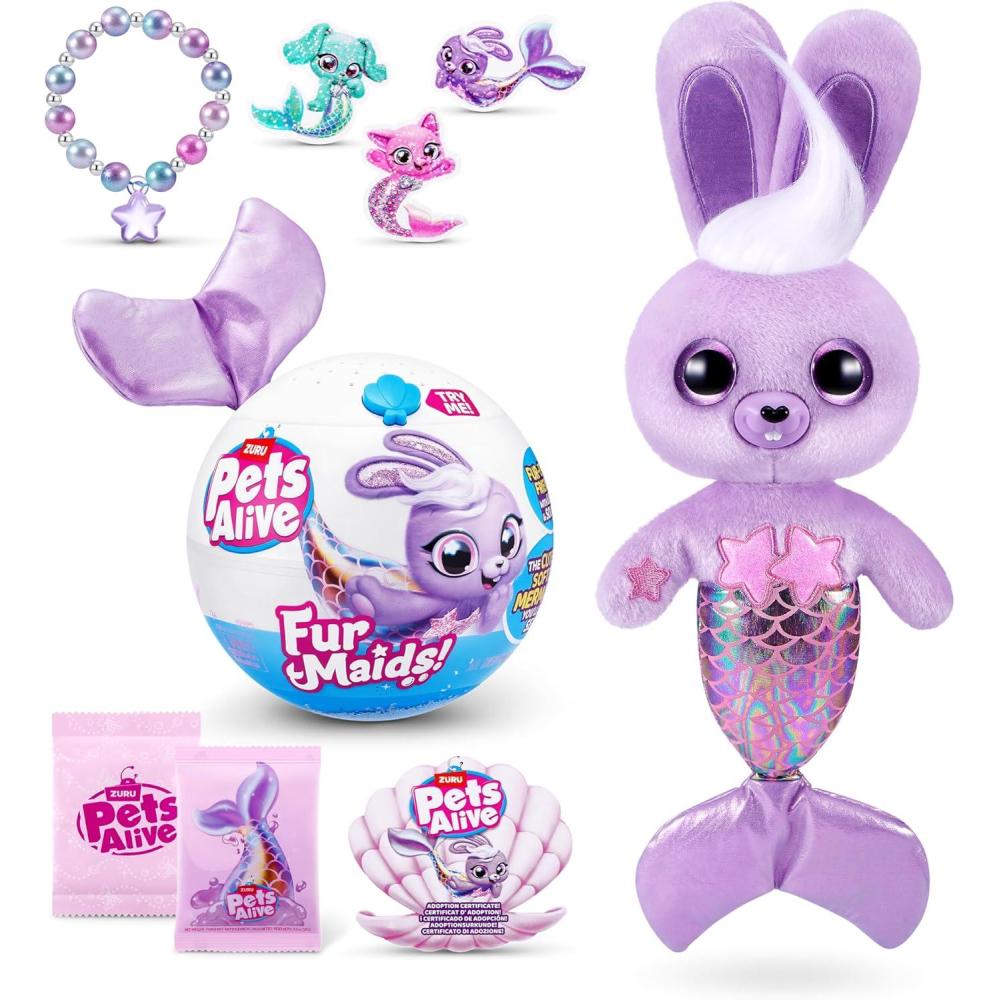 image:imagePets Alive Furmaids by ZURU Mermaid Plush Interactive Lights Sounds Girls Toy Pink KittenPurple Bunny