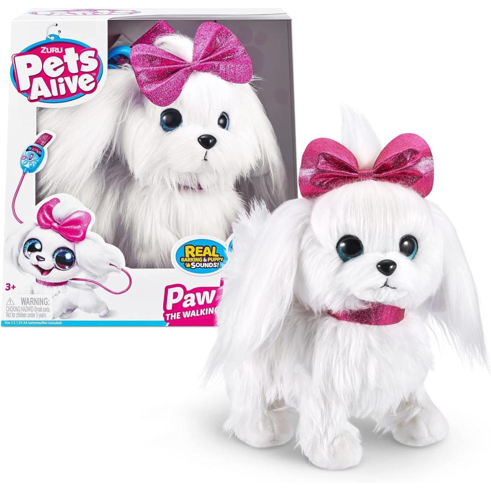 image:imagePets Alive Lil Paw The Walking Puppy by ZURU Interactive Dog That Walk Waggle and Barks Interactive Plush Pet Electronic Leash Soft Toy for Kids and Girls