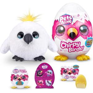 Pets Alive Chirpy Birds (White Cockatoo) by ZURU, Electronic Pet That Speaks, Giant Surprise Egg, Stickers, Comb, Fluffy Clay, Bird Animal Plush for Girls