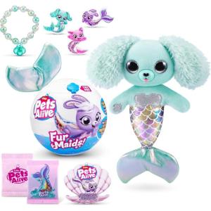 Pets Alive Furmaids by ZURU Mermaid Plush Interactive Lights Sounds Girls Toy (Pink Kitten)(Green Puppy)