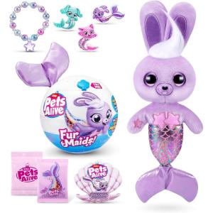 Pets Alive Furmaids by ZURU Mermaid Plush Interactive Lights Sounds Girls Toy (Pink Kitten)(Purple Bunny)