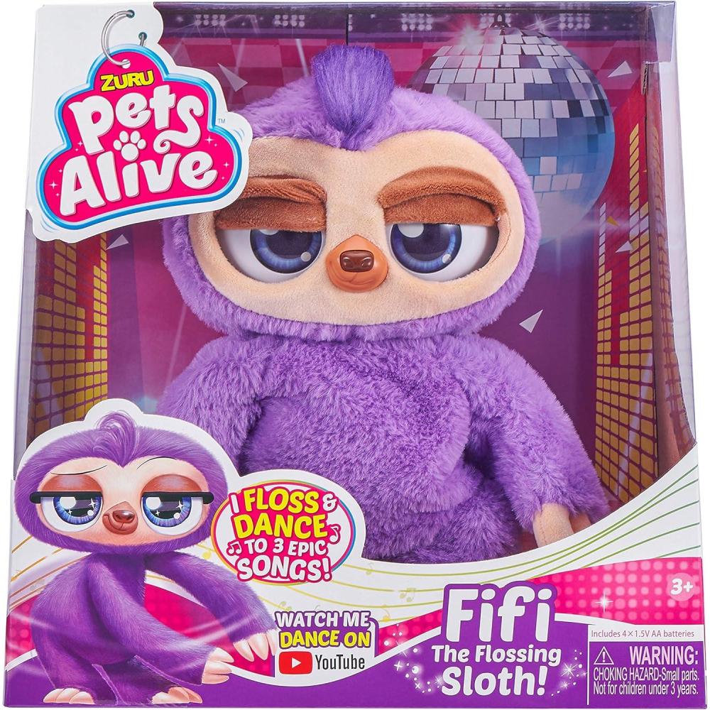 image:imagePets Alive Fifi the Flossing Sloth Purple 11 Interactive Animal Dancing Robotic Plush Toy with 3 Songs Floss Dance Adorable Gift Party Plush Toy Kids Ages 3