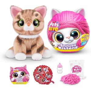 Pets Alive Smitten Kittens Surprise (Tabby Cat Ginger) by ZURU Nurture Play Soft Toy Unboxing Adopt Interactive 10 Sounds(Ginger)
